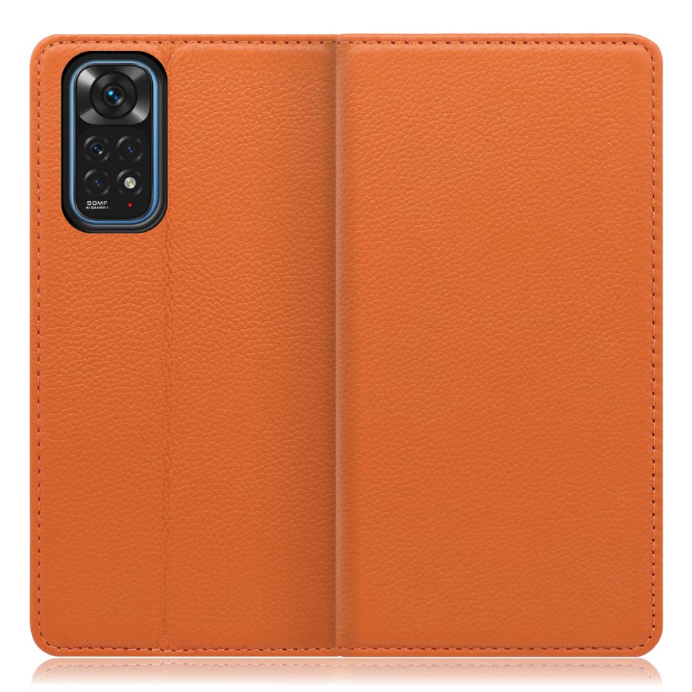 LOOF Pastel Xiaomi Redmi Note 11 用 [オレンジ] 丈夫な本革 お手入れ不要 手帳型ケース カード収納 幅広ポケット ベルトなし