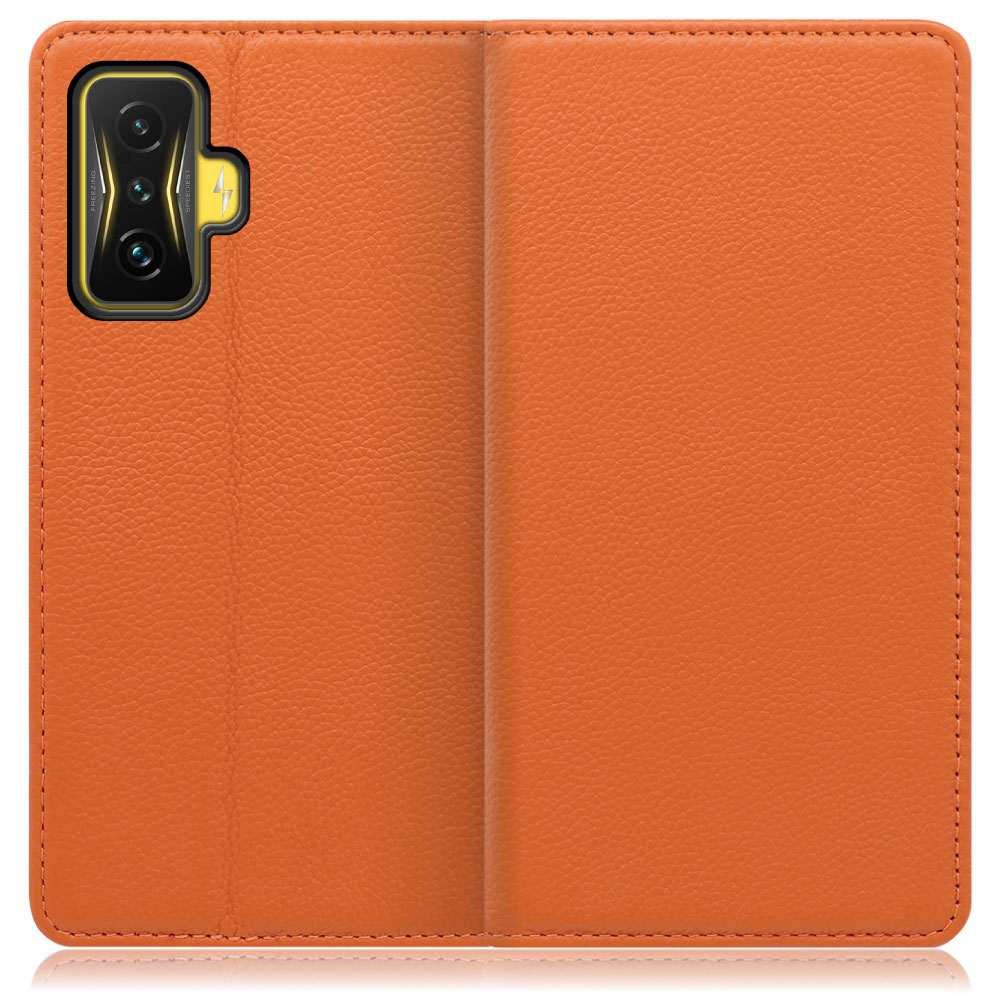 LOOF Pastel Series Xiaomi POCO F4 GT 用 [オレンジ] 丈夫な本革 お手入れ不要 手帳型ケース カード収納 幅広ポケット ベルトなし