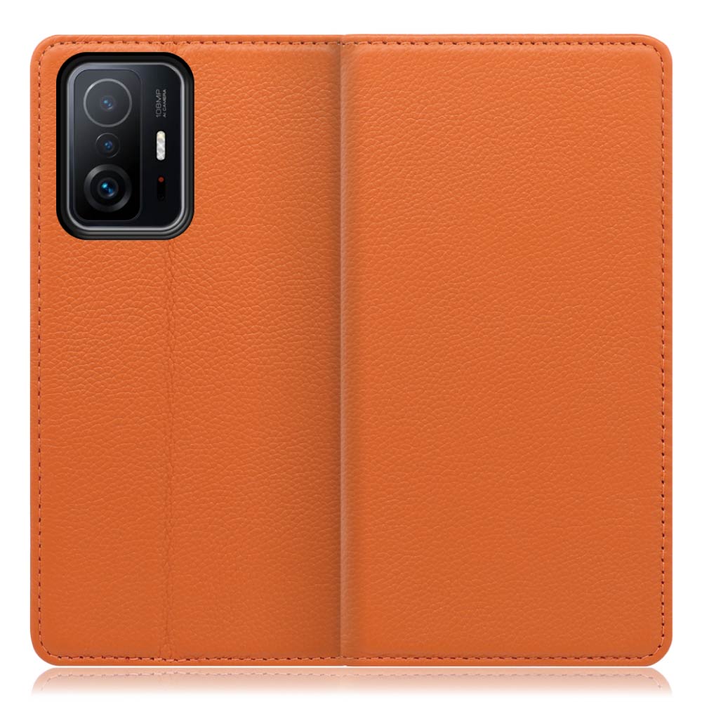 LOOF Pastel Series Xiaomi 11T / 11T Pro [オレンジ] 丈夫な本革 お手入れ不要 手帳型ケース カード収納 幅広ポケット ベルトなし