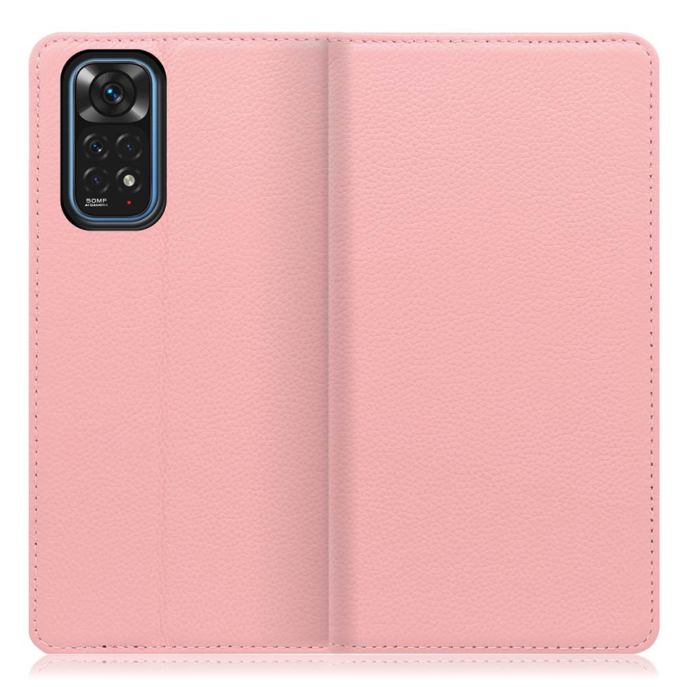 LOOF Pastel Xiaomi Redmi Note 11 用 [ピンク] 丈夫な本革 お手入れ不要 手帳型ケース カード収納 幅広ポケット ベルトなし