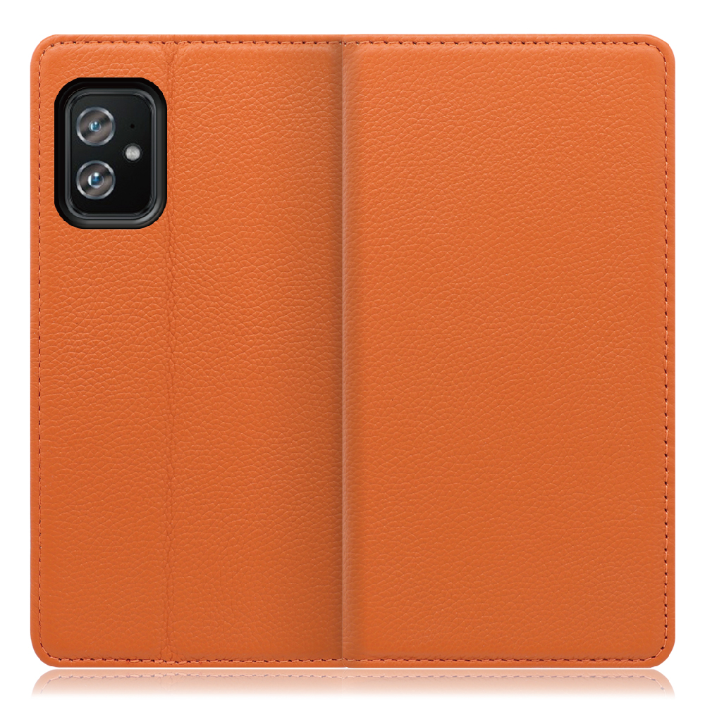 LOOF Pastel Zenfone 8 用 [オレンジ] 丈夫な本革 お手入れ不要 手帳型ケース カード収納 幅広ポケット ベルトなし
