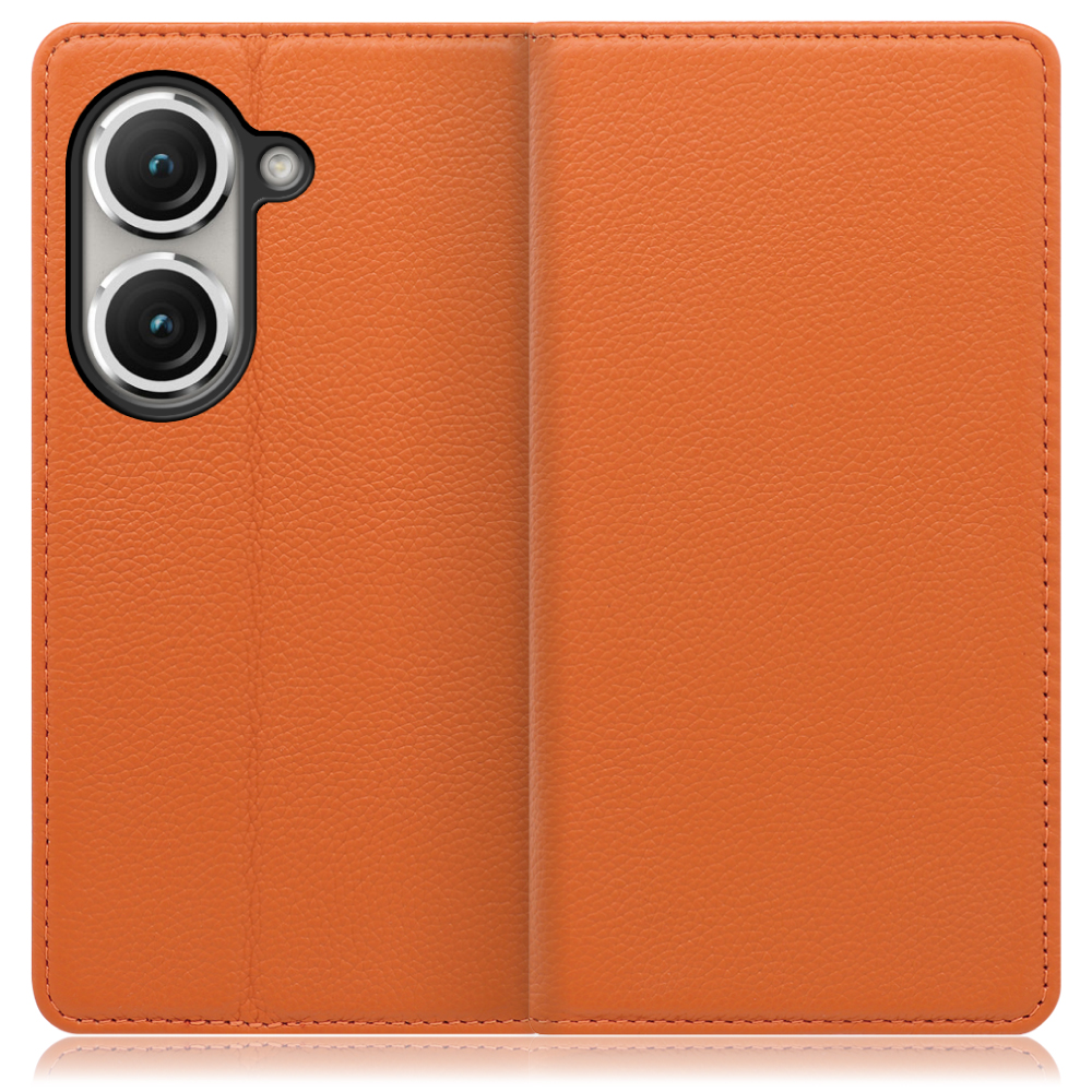 LOOF Pastel Series Zenfone 9 用 [オレンジ] 丈夫な本革 お手入れ不要 手帳型ケース カード収納 幅広ポケット ベルトなし