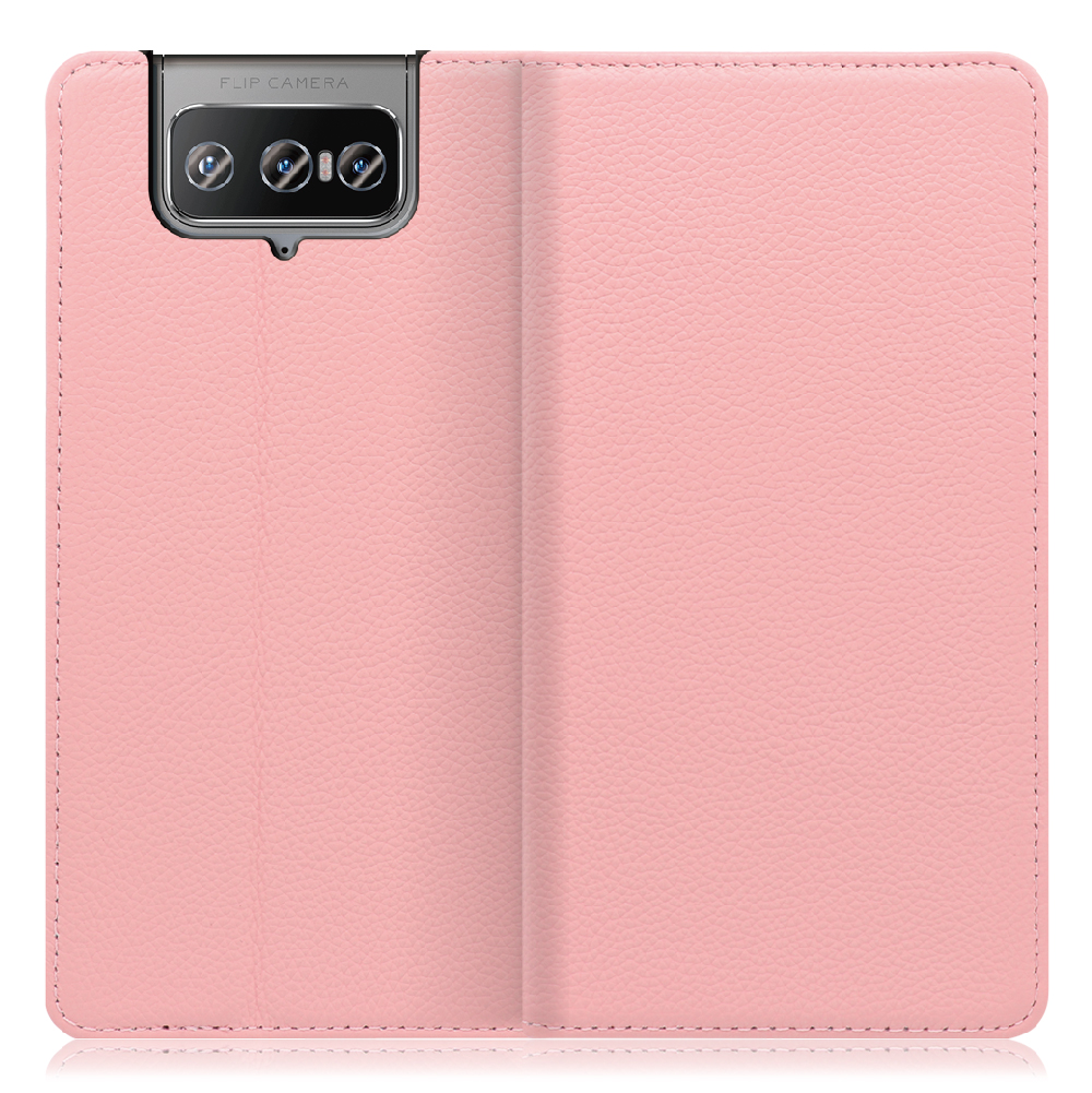 LOOF Pastel Zenfone 8 Flip 用 [ピンク] 丈夫な本革 お手入れ不要 手帳型ケース カード収納 幅広ポケット ベルトなし