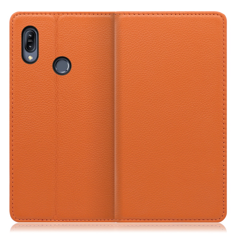 LOOF Pastel ZenFone Max (M2) / ZB633KL 用 [オレンジ] 丈夫な本革 お手入れ不要 手帳型ケース カード収納 幅広ポケット ベルトなし