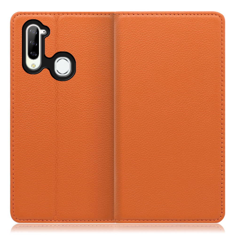 LOOF Pastel Libero 5G 用 [オレンジ] 丈夫な本革 お手入れ不要 手帳型ケース カード収納 幅広ポケット ベルトなし