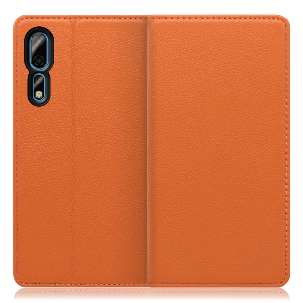 LOOF Pastel Axon 10 Pro 5G 用 [オレンジ] 丈夫な本革 お手入れ不要 手帳型ケース カード収納 幅広ポケット ベルトなし