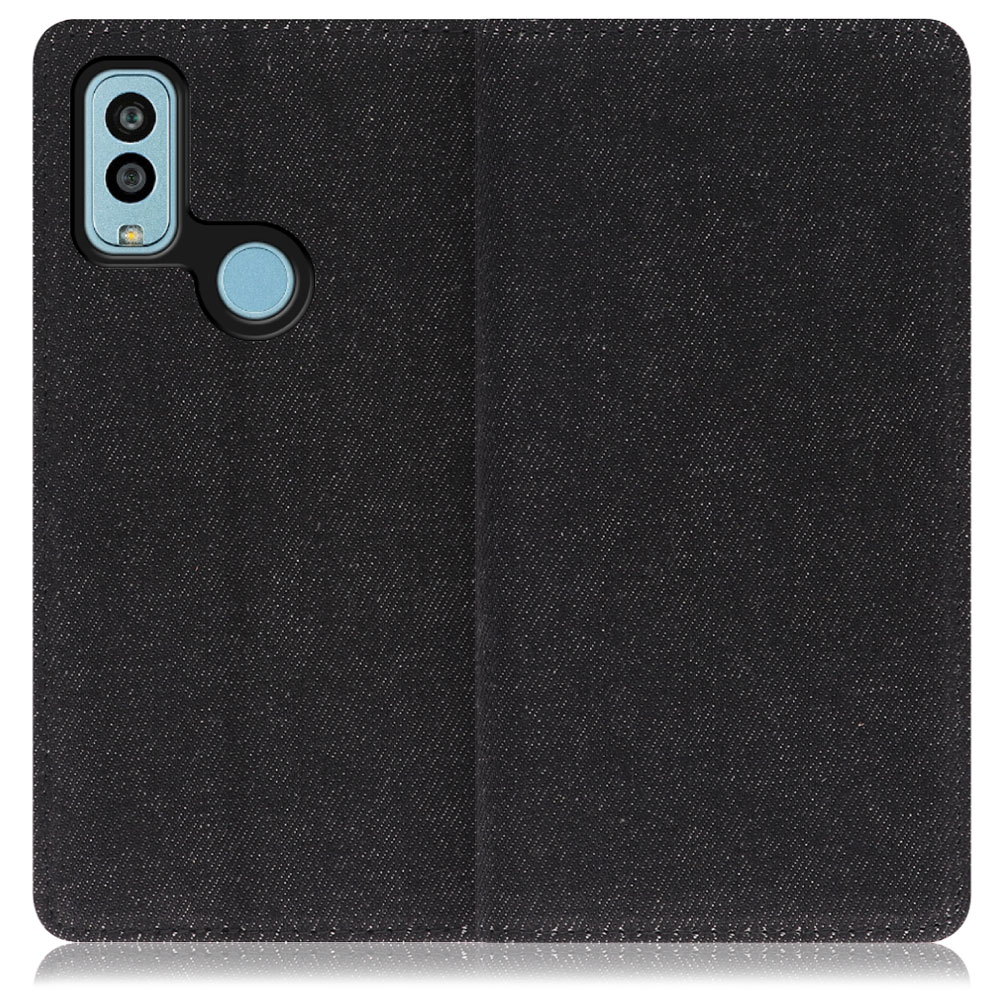 LOOF DENIM Android One S9 / DIGNO SANGA edition / S9-KC / KC-S304 用 [ブラック]デニム生地を使用 手帳型ケース カード収納付き ベルトなし