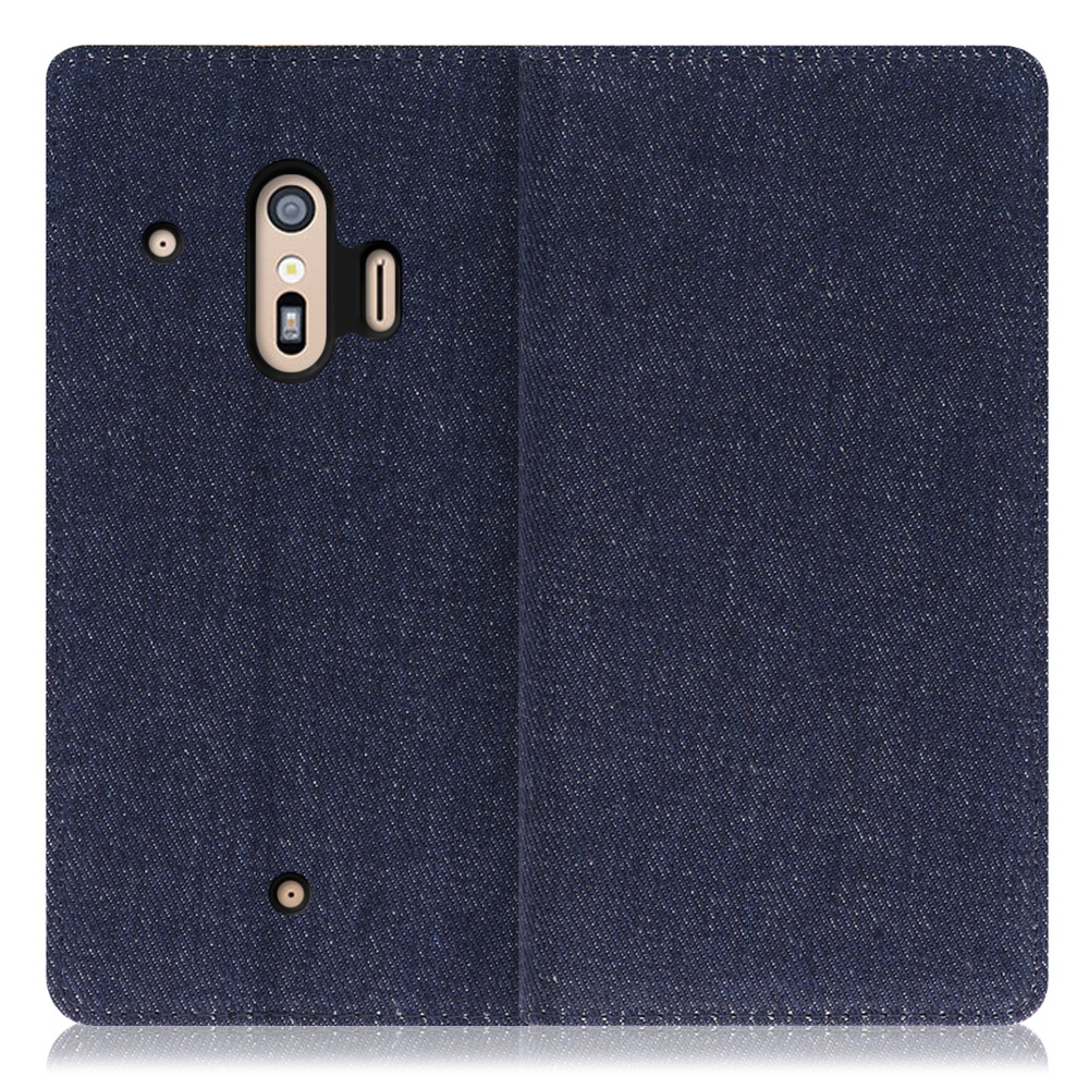 LOOF Denim FUJITSU らくらくスマートフォン(me) F-42A / F-01L 用 [ブルー] デニム生地を使用 手帳型ケース カード収納付き ベルトなし