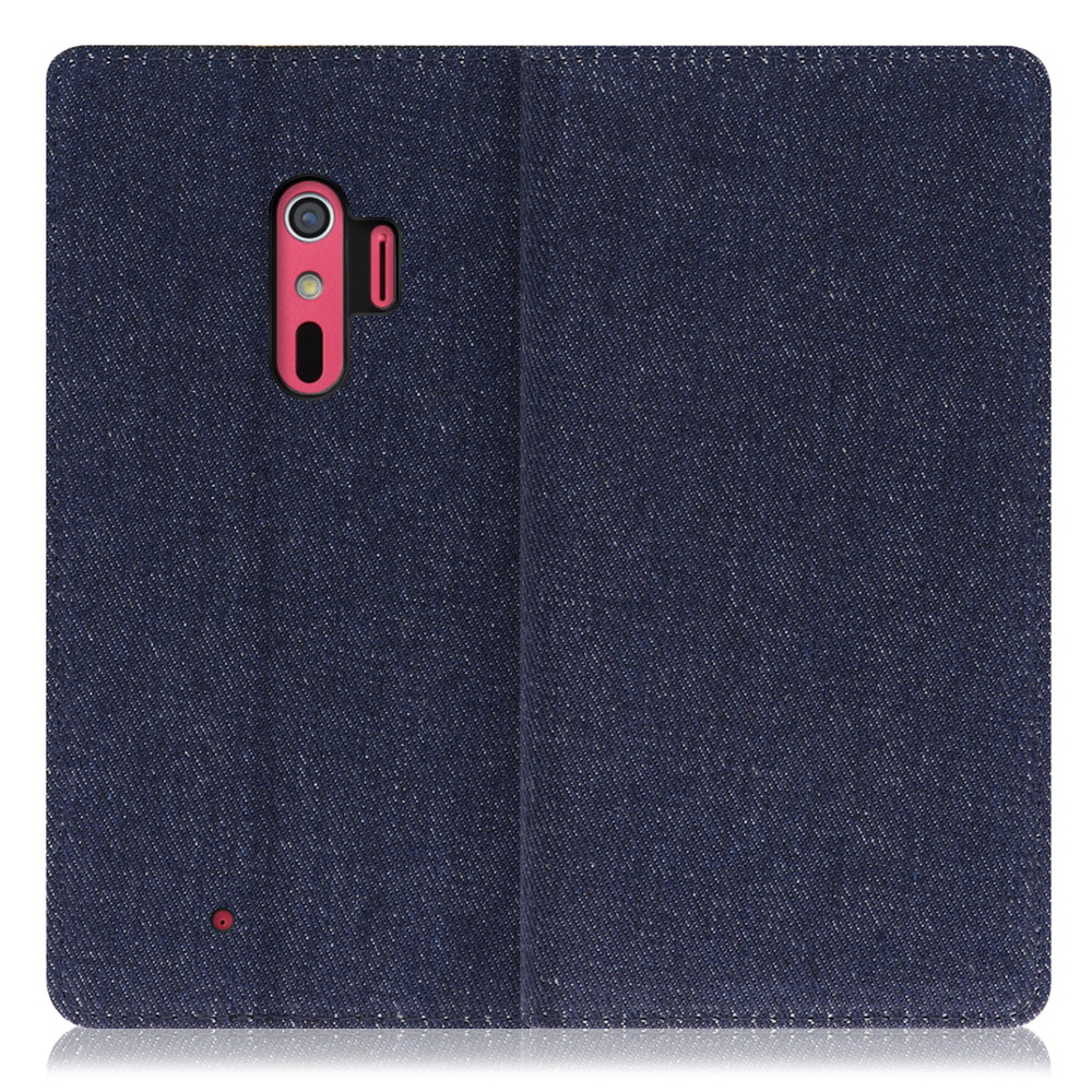 LOOF Denim FUJITSU らくらくスマートフォン4 / F-04J 用 [ブルー] デニム生地を使用 手帳型ケース カード収納付き ベルトなし