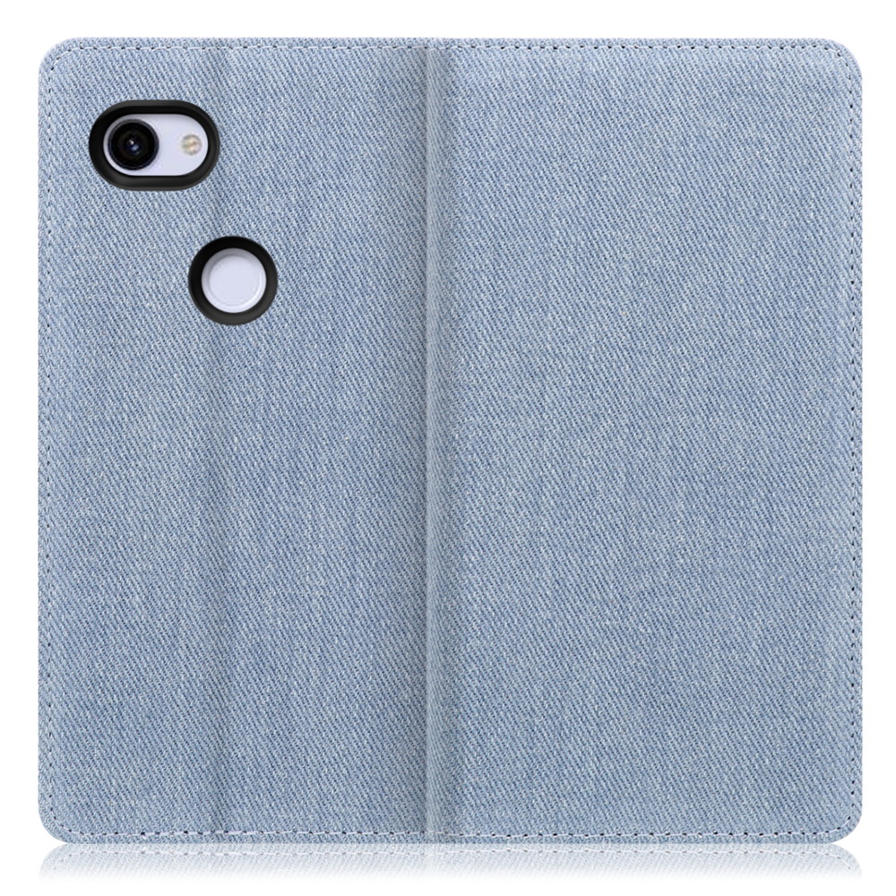 LOOF Denim Google Pixel 3a 用 [ライトブルー] デニム 手帳型ケース カード収納付き ベルトなし