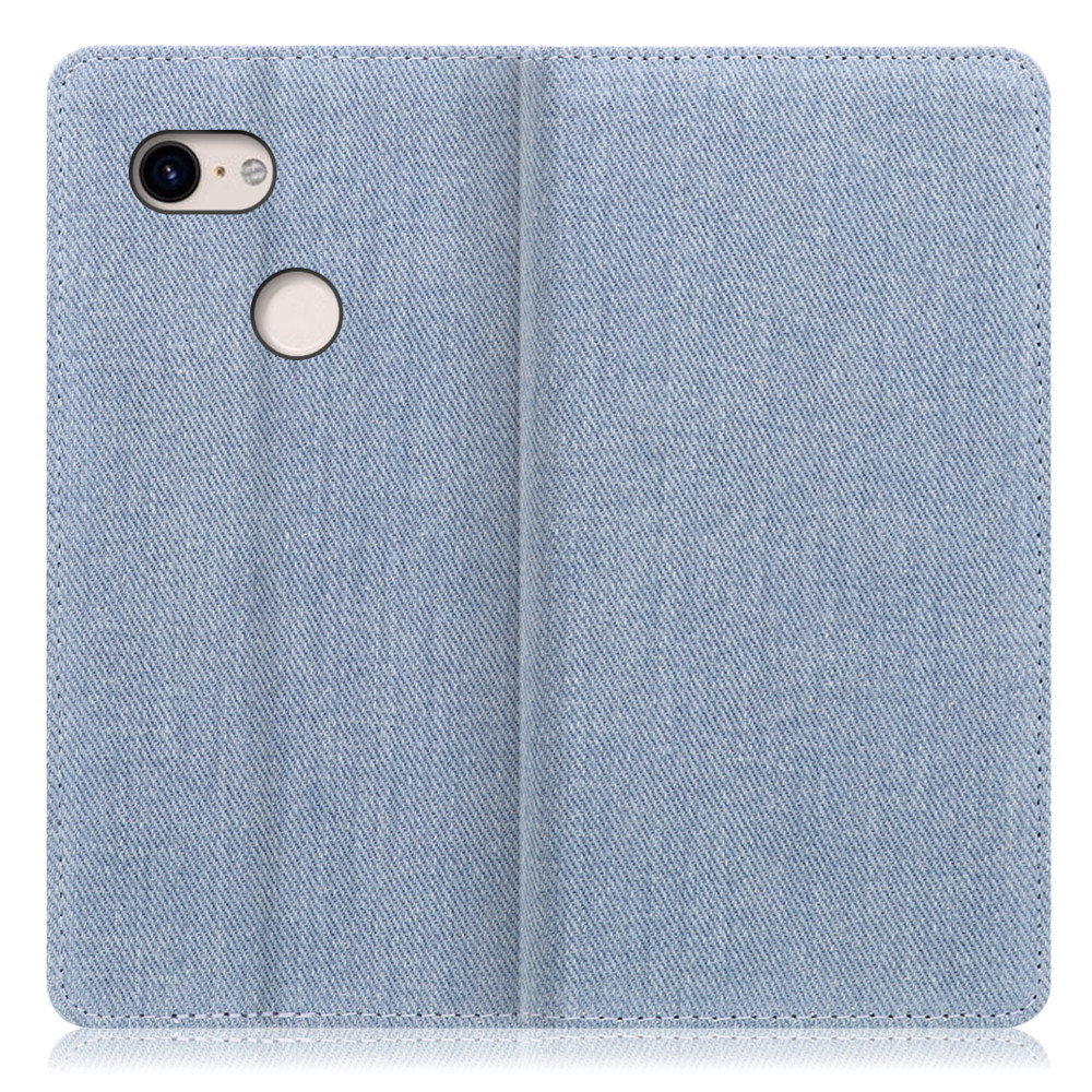 LOOF Denim Google Pixel 3 用 [ライトブルー] デニム 手帳型ケース カード収納付き ベルトなし