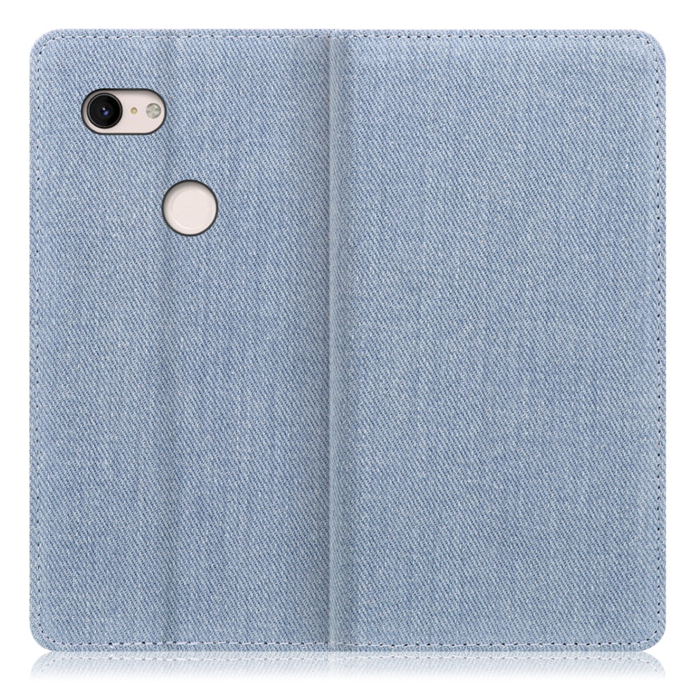 LOOF Denim Google Pixel 3 XL 用 [ライトブルー] デニム 手帳型ケース カード収納付き ベルトなし