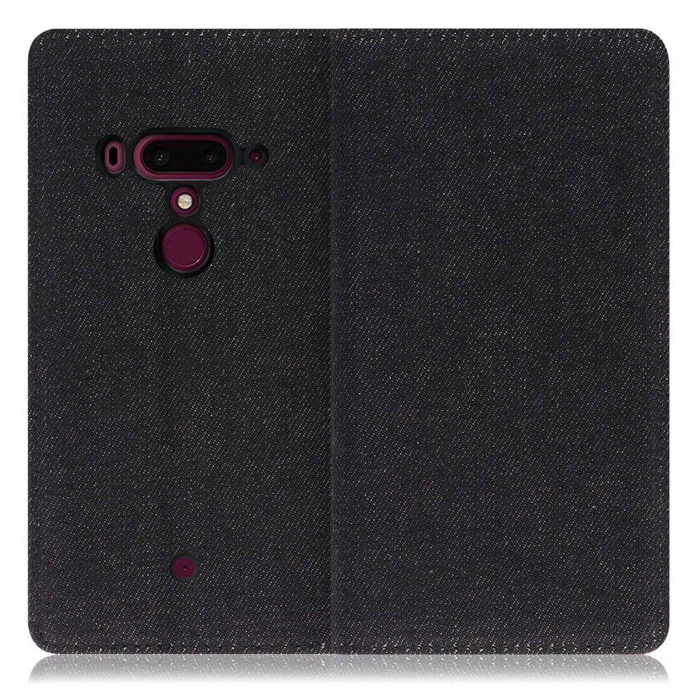 LOOF Denim HTC U12+ 用 [ブラック]デニム生地を使用 手帳型ケース カード収納付き ベルトなし