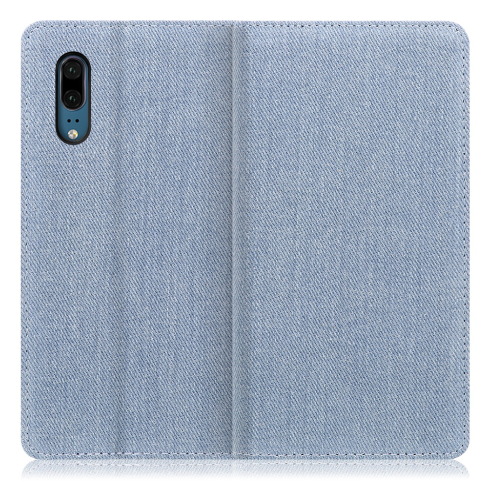 LOOF Denim HUAWEI P20 用 [ライトブルー] デニム 手帳型ケース カード収納付き ベルトなし