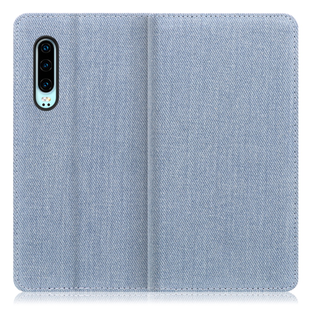 LOOF Denim HUAWEI P30 用 [ライトブルー] デニム 手帳型ケース カード収納付き ベルトなし