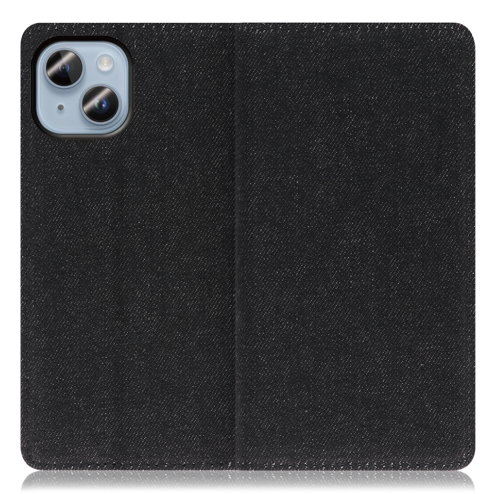 LOOF Denim Series iPhone 14 Plus 用 [ブラック]デニム生地を使用 手帳型ケース カード収納付き ベルトなし