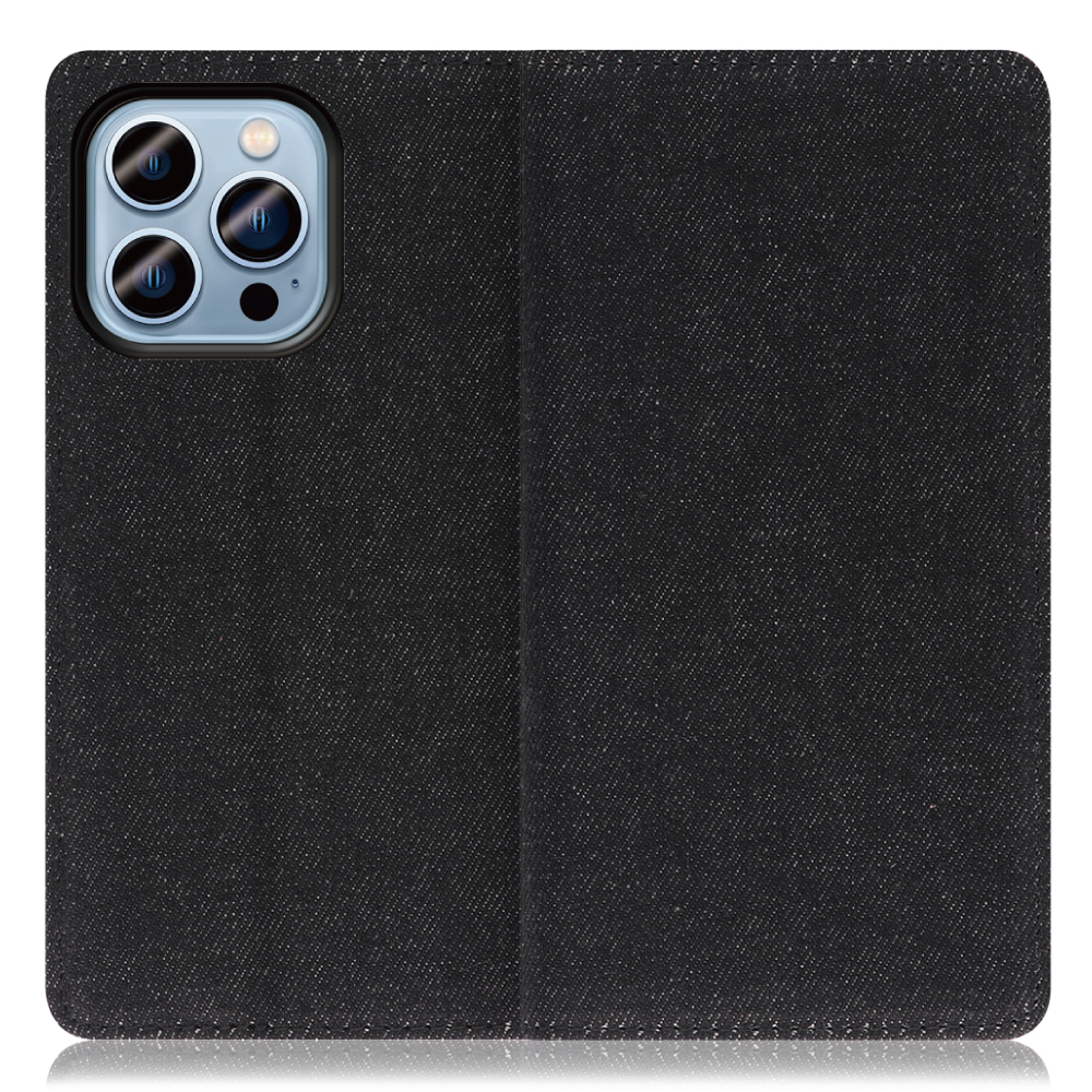 LOOF Denim Series iPhone 14 Pro 用 [ブラック]デニム生地を使用 手帳型ケース カード収納付き ベルトなし