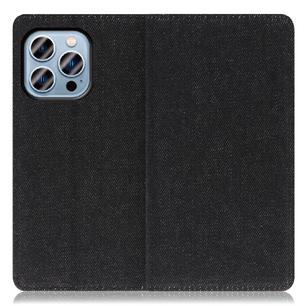LOOF Denim Series iPhone 13 Pro [ブラック]デニム生地を使用 手帳型ケース カード収納付き ベルトなし