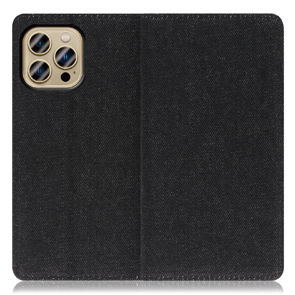 LOOF Denim Series iPhone 13 Pro Max [ブラック]デニム生地を使用 手帳型ケース カード収納付き ベルトなし