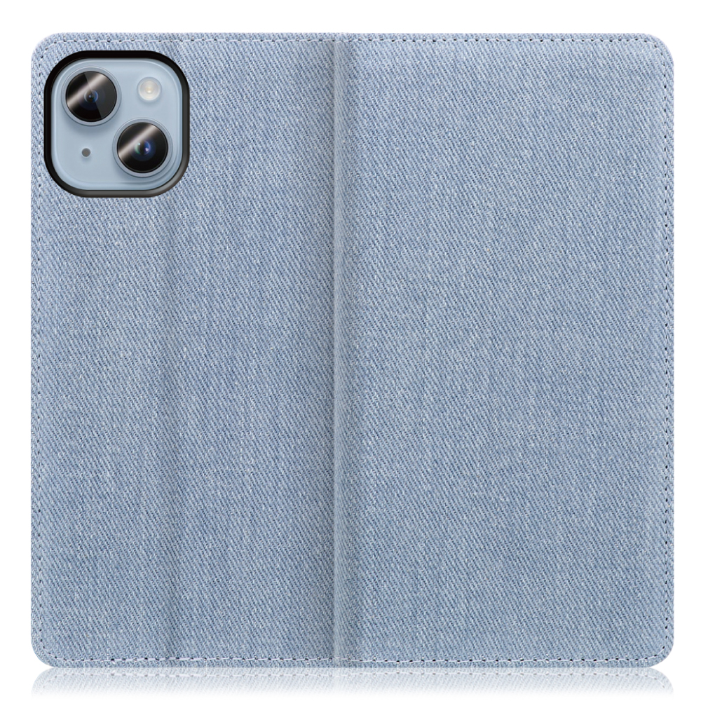LOOF Denim Series iPhone 14 Plus 用 [ライトブルー] デニム 手帳型ケース カード収納付き ベルトなし