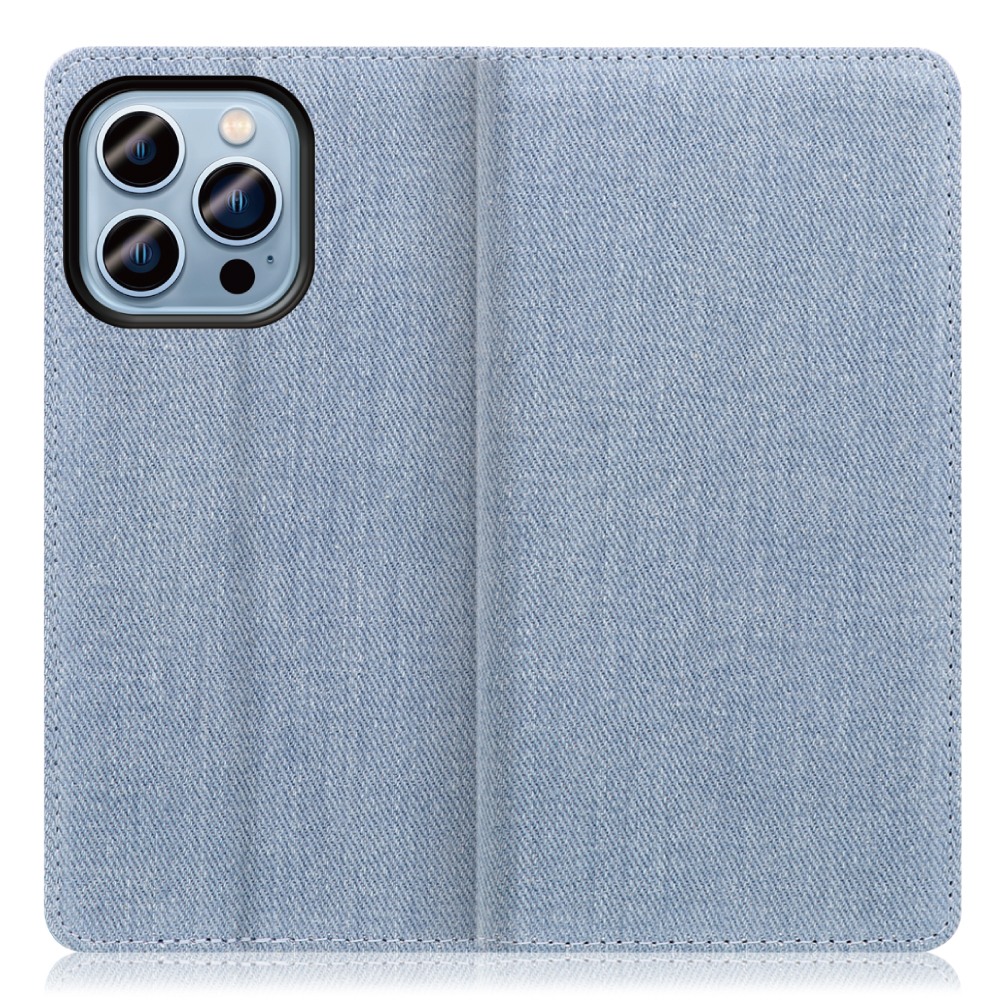LOOF Denim Series iPhone 14 Pro 用 [ライトブルー] デニム 手帳型ケース カード収納付き ベルトなし