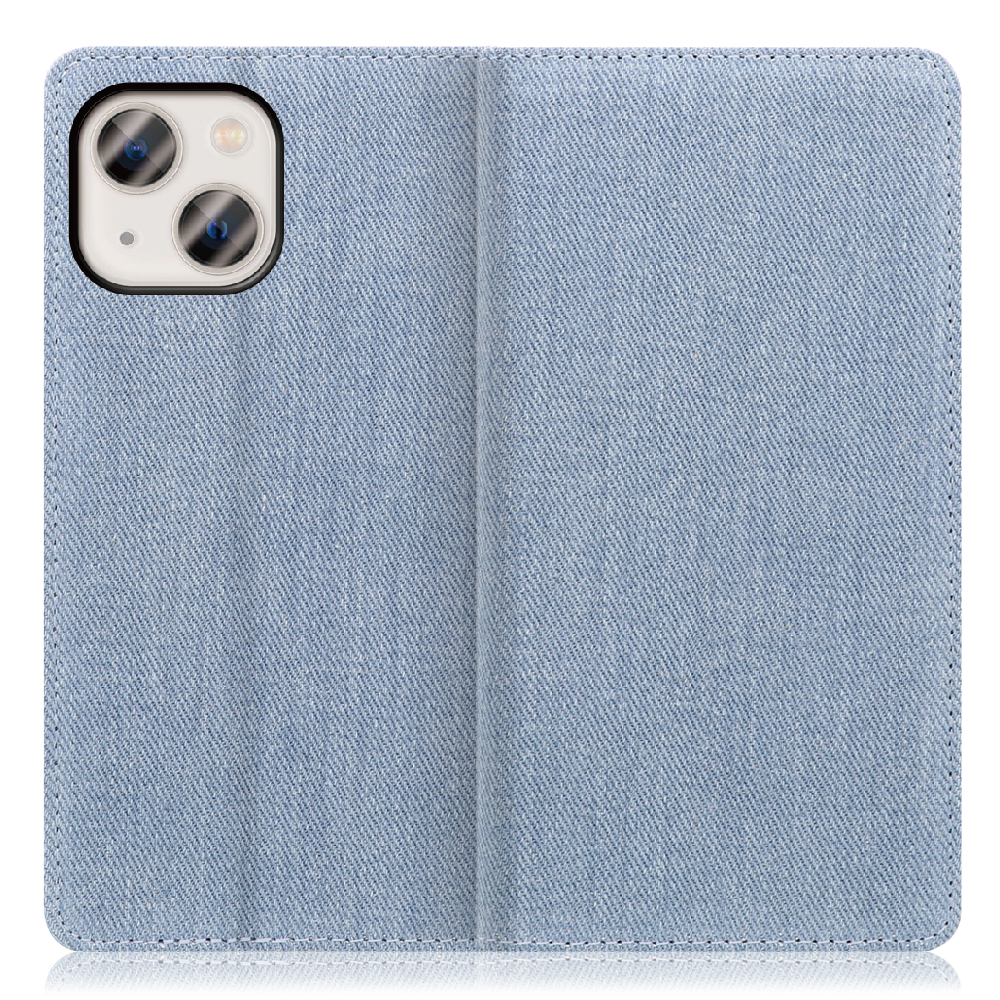 LOOF Denim Series iPhone 13 mini [ライトブルー] デニム 手帳型ケース カード収納付き ベルトなし