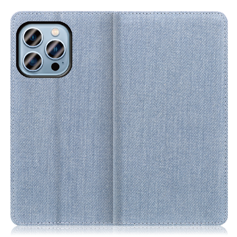 LOOF Denim Series iPhone 13 Pro [ライトブルー] デニム 手帳型ケース カード収納付き ベルトなし