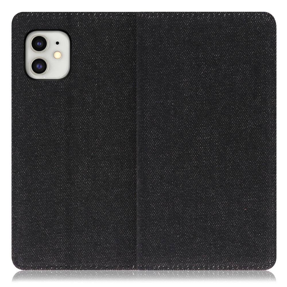 LOOF Denim iPhone 11 用 [ブラック]デニム生地を使用 手帳型ケース カード収納付き ベルトなし