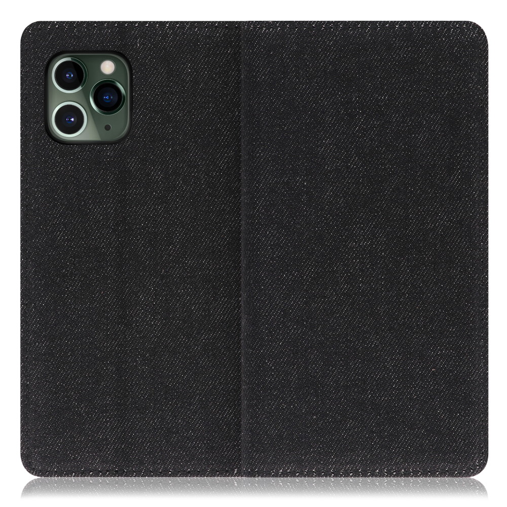 LOOF Denim iPhone 11 Pro 用 [ブラック]デニム生地を使用 手帳型ケース カード収納付き ベルトなし