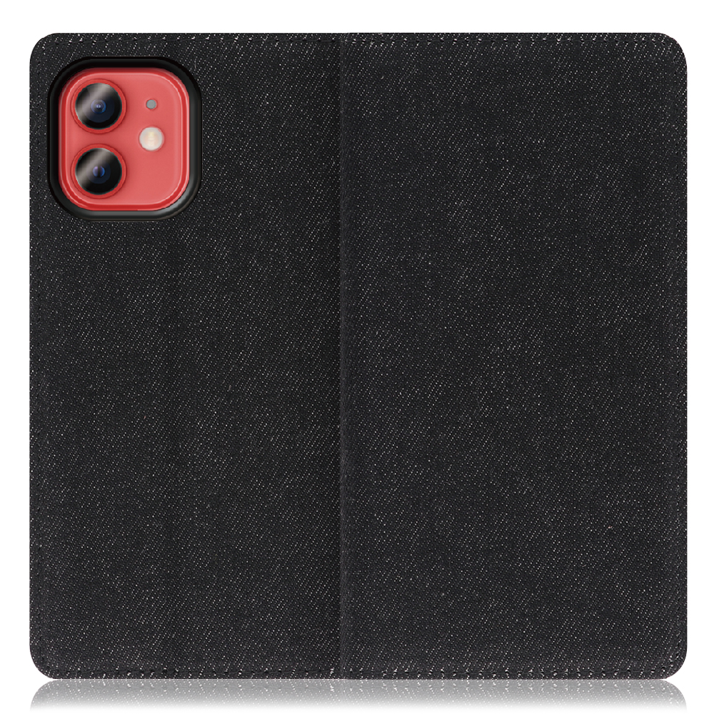 LOOF Denim Series iPhone 12 mini [ブラック]デニム生地を使用 手帳型ケース カード収納付き ベルトなし