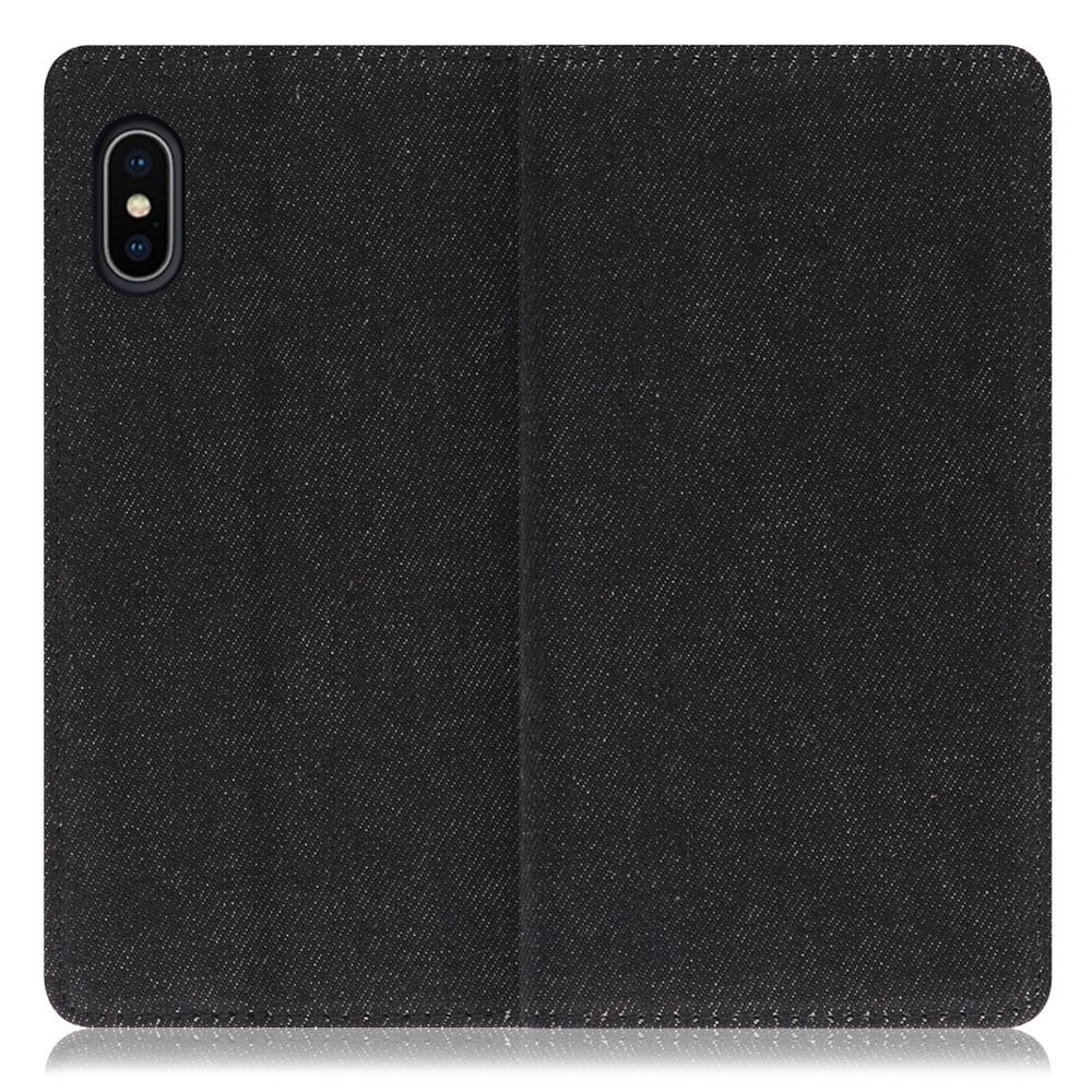 LOOF Denim iPhone X / XS 用 [ブラック]デニム生地を使用 手帳型ケース カード収納付き ベルトなし