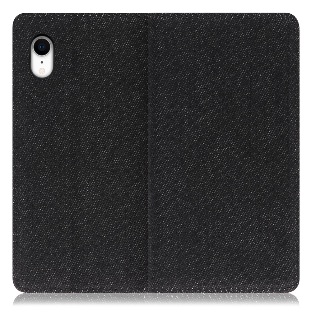 LOOF Denim iPhone XR 用 [ブラック]デニム生地を使用 手帳型ケース カード収納付き ベルトなし