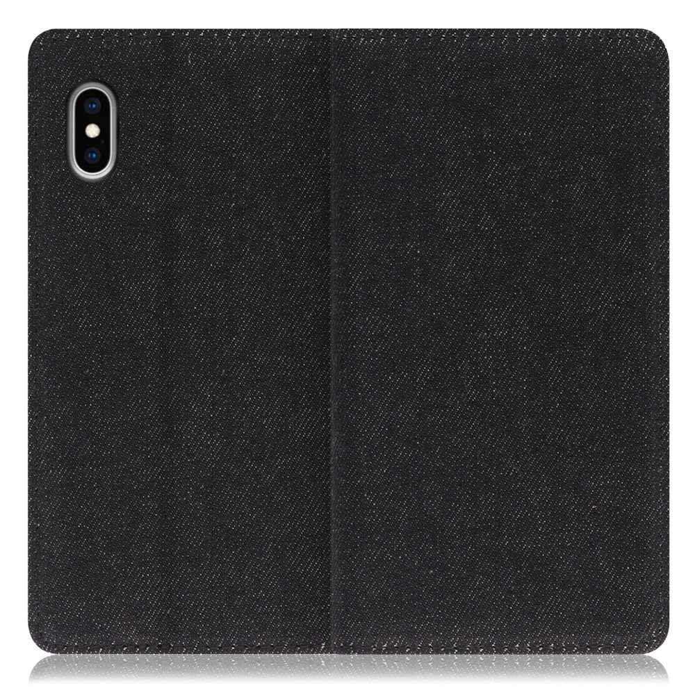 LOOF Denim iPhone XS Max 用 [ブラック]デニム生地を使用 手帳型ケース カード収納付き ベルトなし