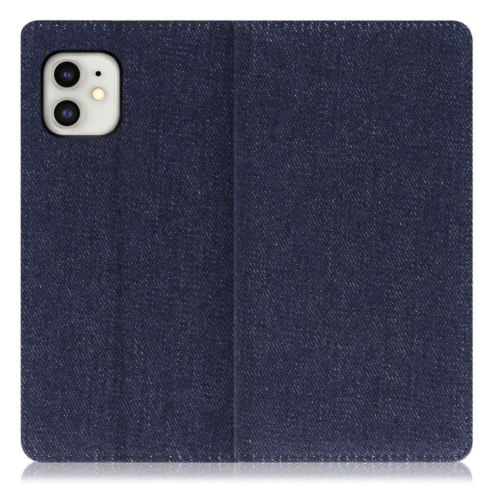 LOOF Denim iPhone 11 用 [ブルー] デニム生地を使用 手帳型ケース カード収納付き ベルトなし