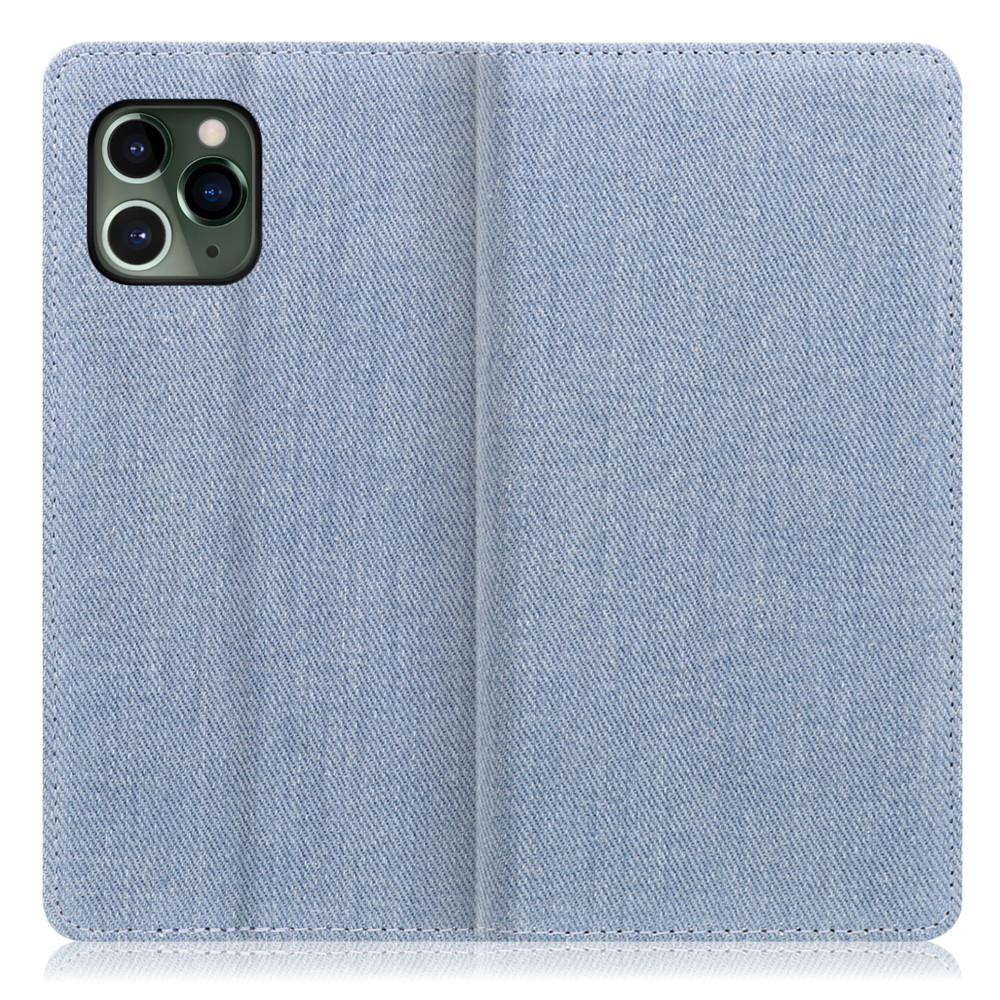 LOOF Denim iPhone 11 Pro 用 [ライトブルー] デニム 手帳型ケース カード収納付き ベルトなし