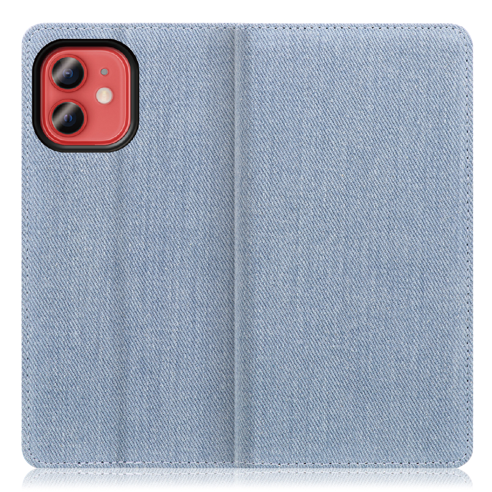 LOOF Denim Series iPhone 12 mini [ライトブルー] デニム 手帳型ケース カード収納付き ベルトなし