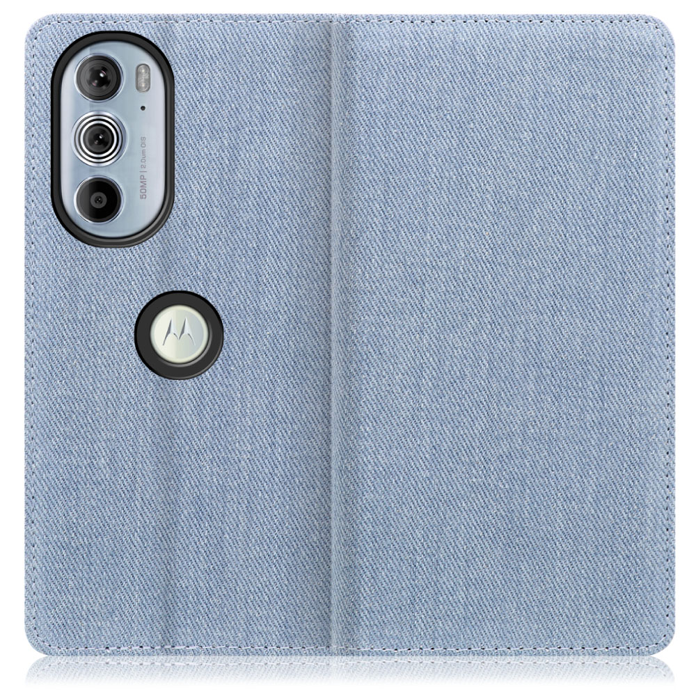 LOOF Denim Series motorola edge 30 pro [ライトブルー] デニム 手帳型ケース カード収納付き ベルトなし