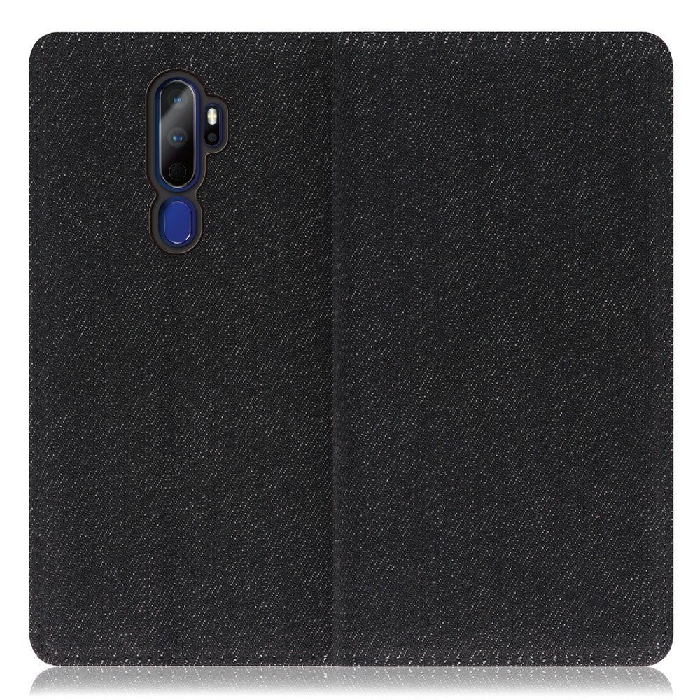 LOOF Denim OPPO A5 2020 用 [ブラック]デニム生地を使用 手帳型ケース カード収納付き ベルトなし