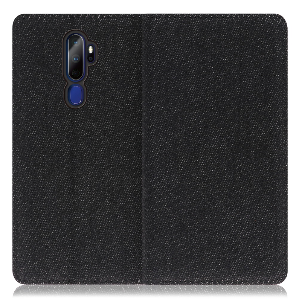 LOOF Denim OPPO A5 2020 用 [ブラック]デニム生地を使用 手帳型ケース カード収納付き ベルトなし