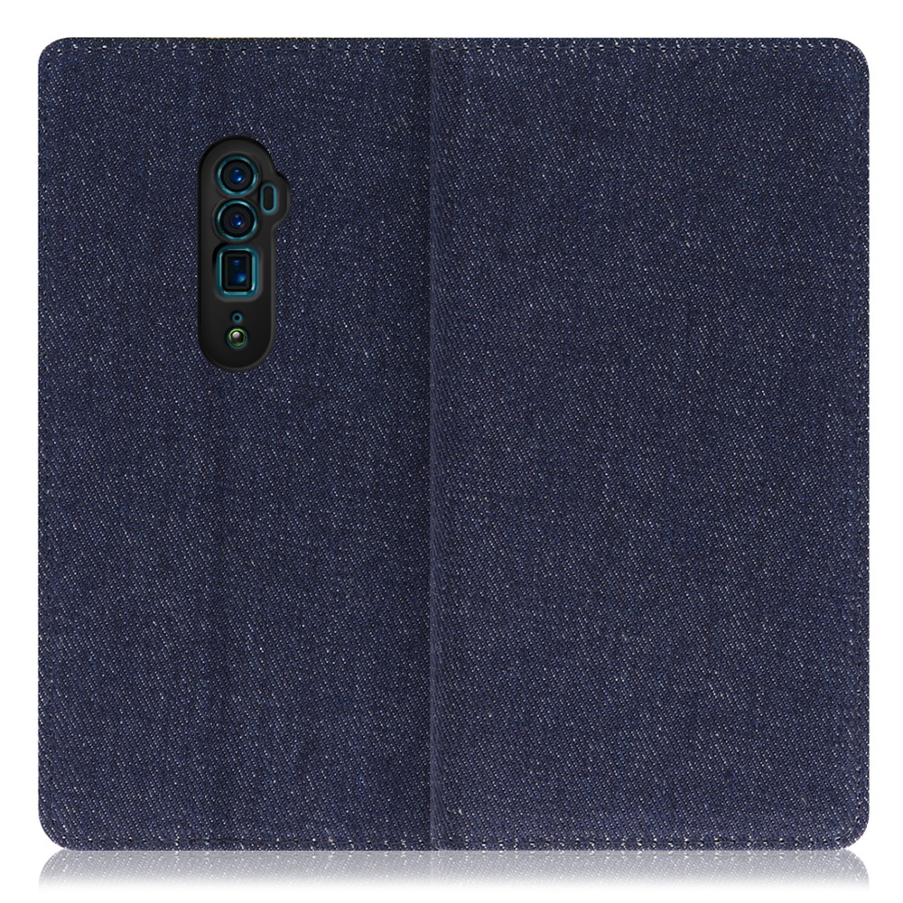 LOOF Denim OPPO Reno 10x Zoom 用 [ブルー] デニム生地を使用 手帳型ケース カード収納付き ベルトなし