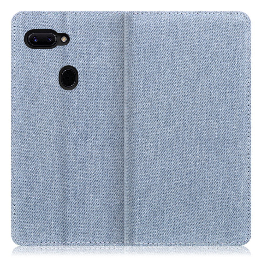 LOOF Denim OPPO R15 Pro 用 [ライトブルー] デニム 手帳型ケース カード収納付き ベルトなし