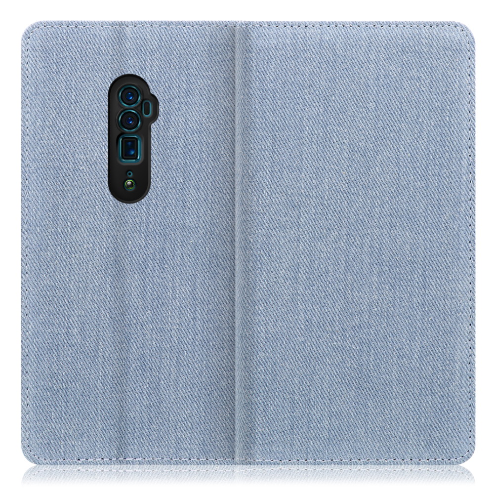 LOOF Denim OPPO Reno 10x Zoom 用 [ライトブルー] デニム 手帳型ケース カード収納付き ベルトなし