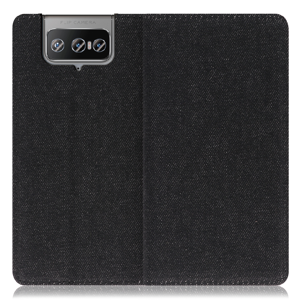 LOOF Denim Zenfone 8 Flip 用 [ブラック]デニム生地を使用 手帳型ケース カード収納付き ベルトなし