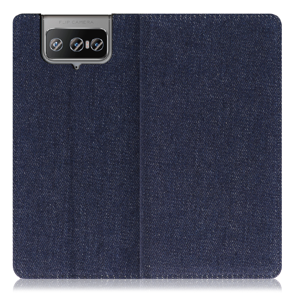 LOOF Denim Zenfone 8 Flip 用 [ブルー] デニム生地を使用 手帳型ケース カード収納付き ベルトなし