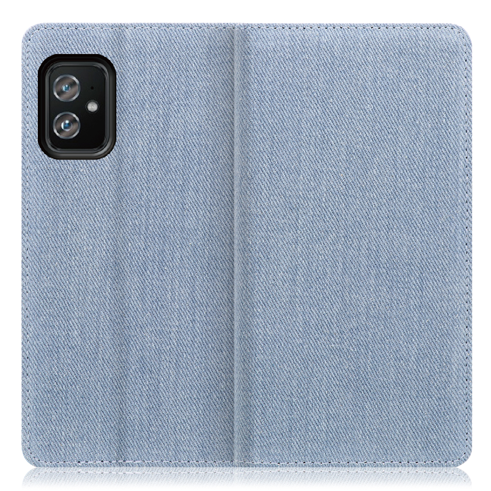 LOOF DENIM Zenfone 8 用 [ライトブルー] デニム 手帳型ケース カード収納付き ベルトなし