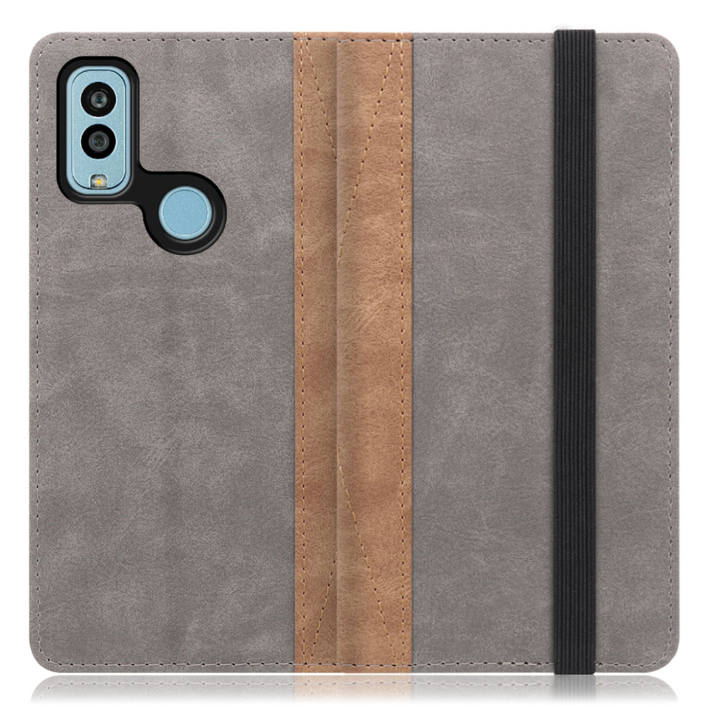 LOOF Retoro Android One S9 / DIGNO SANGA edition / S9-KC / KC-S304 用 [ベージュグレー] バイカラー×レトロデザイン 手帳型ケース 大容量4ポケット バンド付き
