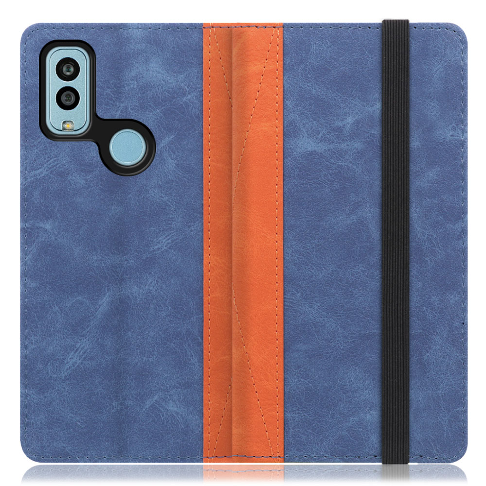LOOF Retoro Android One S9 / DIGNO SANGA edition / S9-KC / KC-S304 用 [オリエンタルブルー] バイカラー×レトロデザイン 手帳型ケース 大容量4ポケット バンド付き