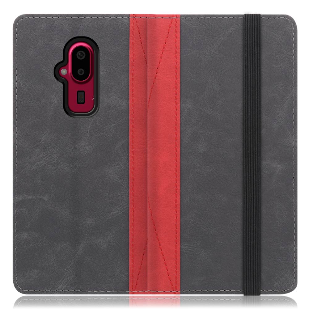 LOOF Retoro FUJITSU らくらくスマートフォン F-52B 用 [ランプブラック] バイカラー×レトロデザイン 手帳型ケース 大容量4ポケット バンド付き
