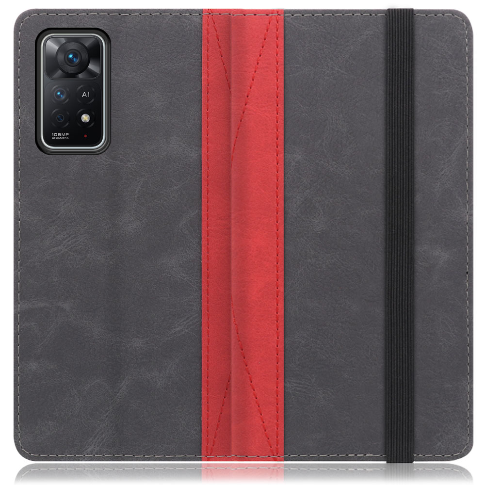 LOOF Retoro Xiaomi Redmi Note 11 Pro 5G 用 [ランプブラック] バイカラー×レトロデザイン 手帳型ケース 大容量4ポケット バンド付き