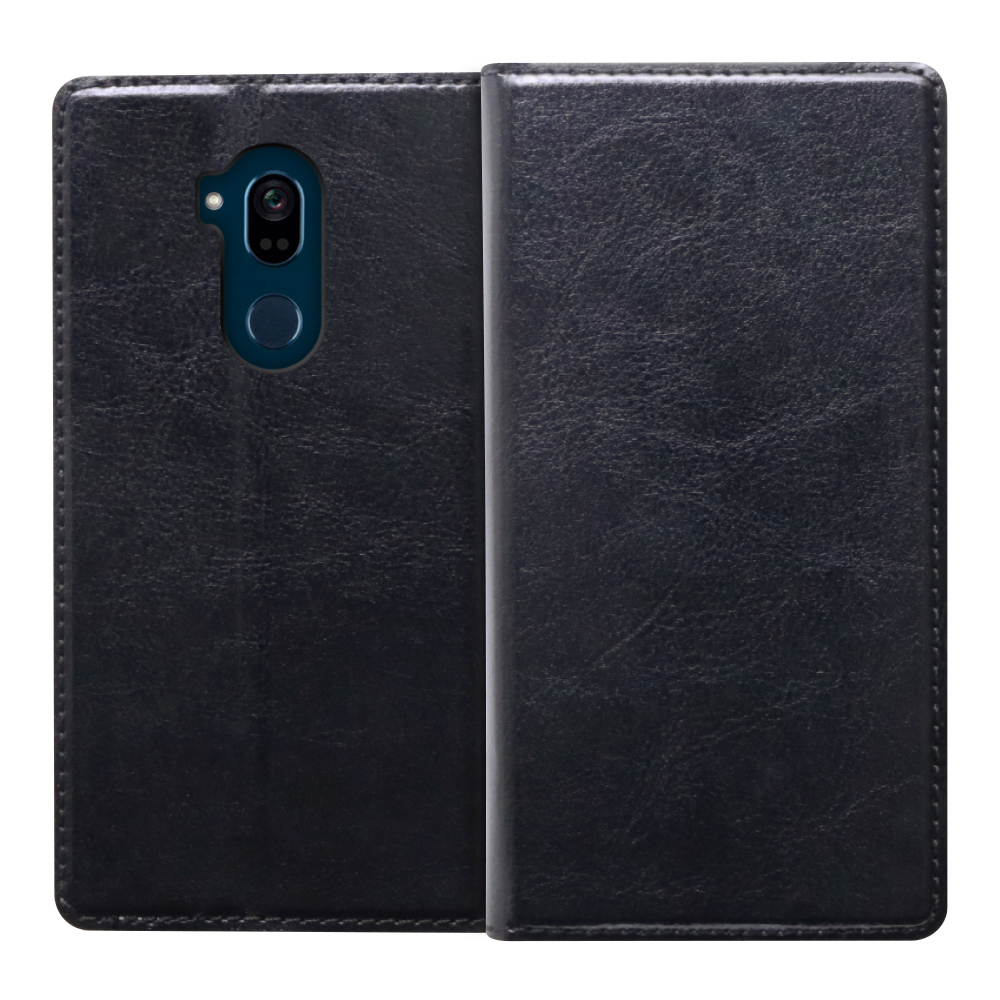 LOOF Solid Android One X5 用 [ブラック] 本革 シンプル 手帳型ケース カード収納 幅広ポケット ベルトなし